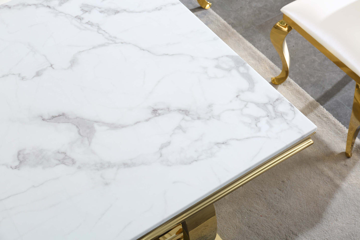 RDT316 Solid Marble Dining Table with Gold/Silver Metal Base