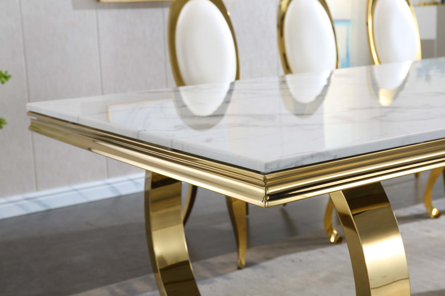 RDT316 Solid Marble Dining Table with Gold/Silver Metal Base