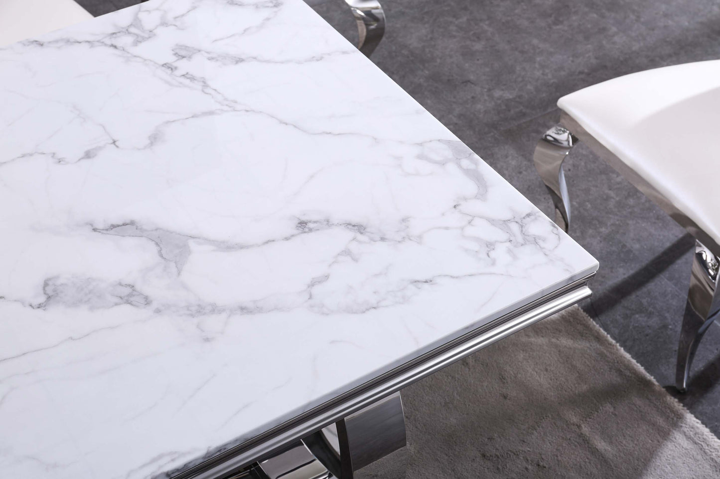 RDT316 Solid Marble Dining Table with Gold/Silver Metal Base