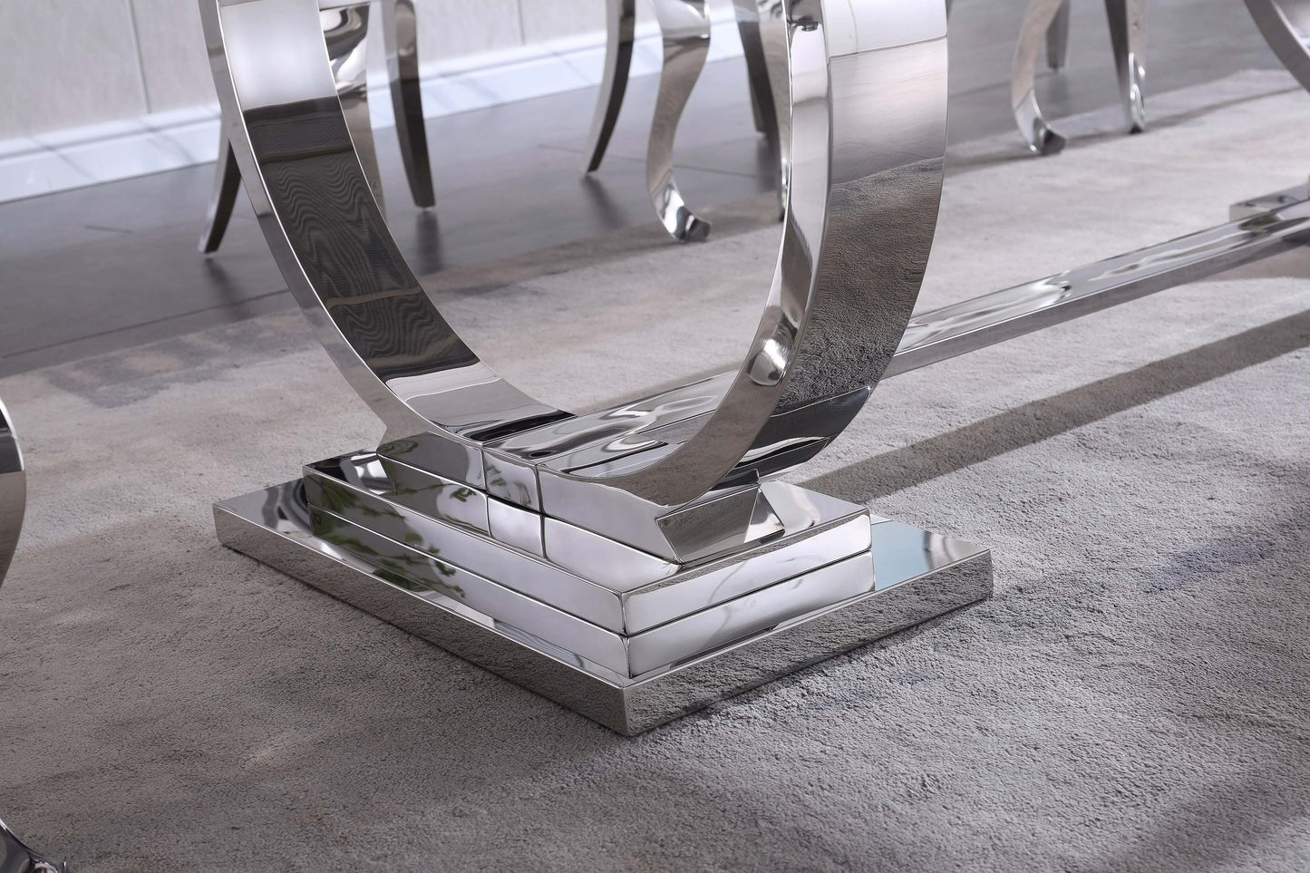 RDT316 Solid Marble Dining Table with Gold/Silver Metal Base