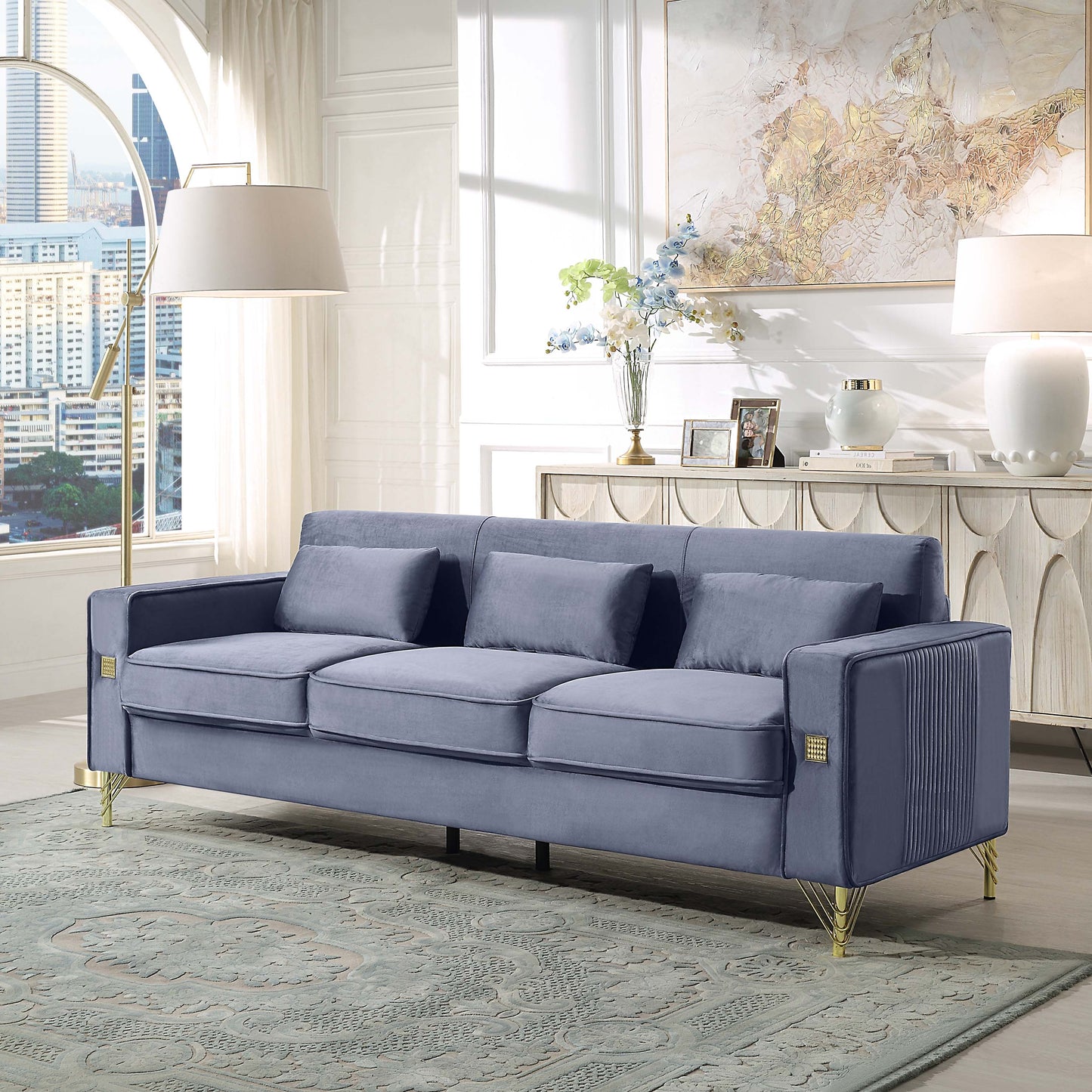 8043 Velvet Loveseat/Sofa with Gold Metal Legs
