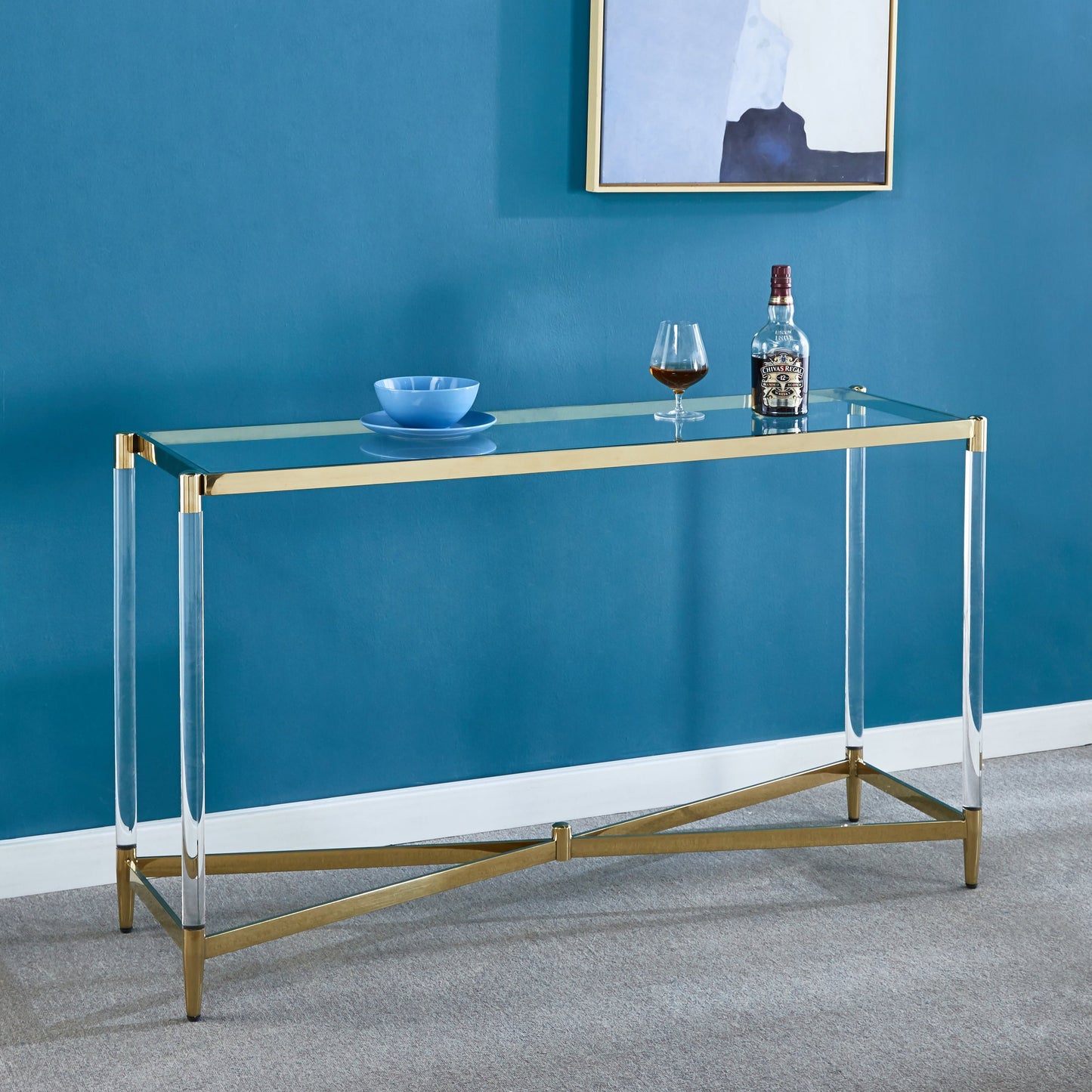 ST009 Console Table with Tempered Glass and Gold Finish