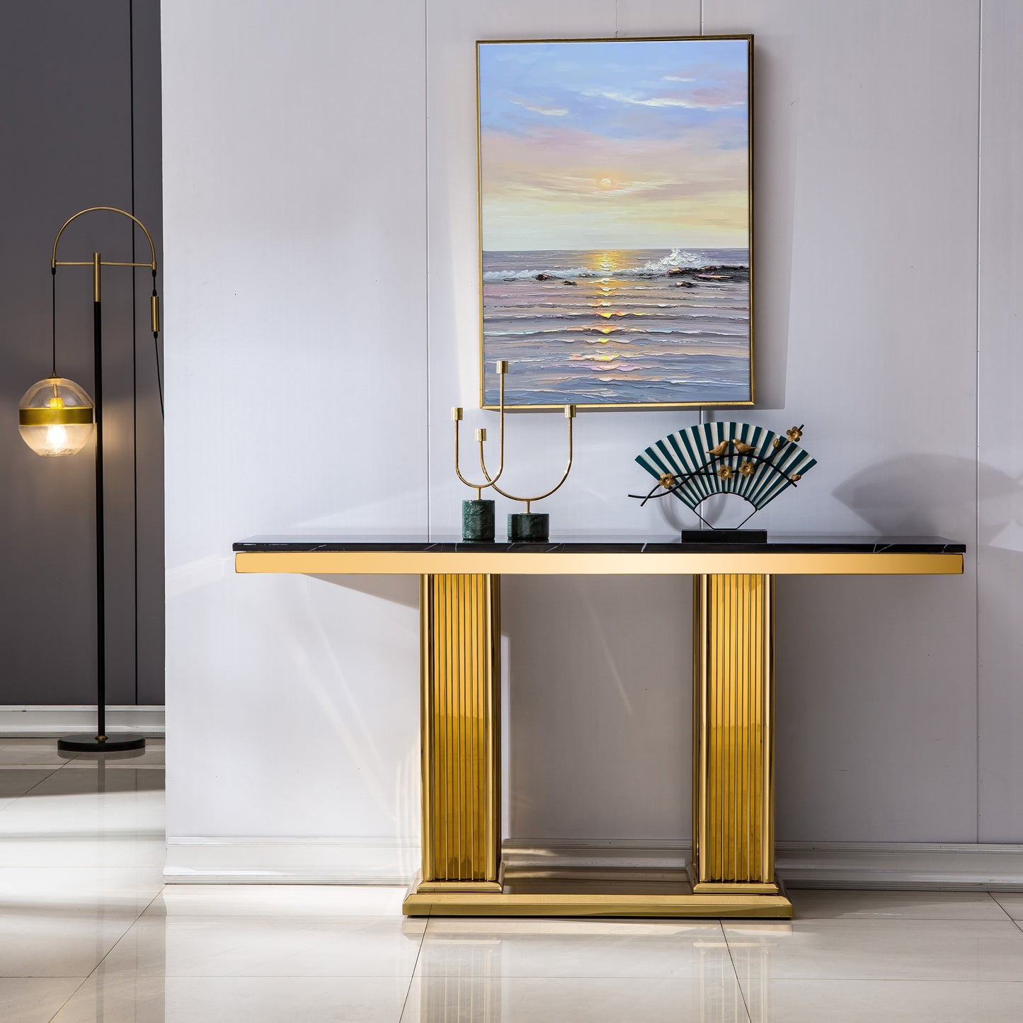 ST311 Solid Marble Console Table with Gold Finish Base