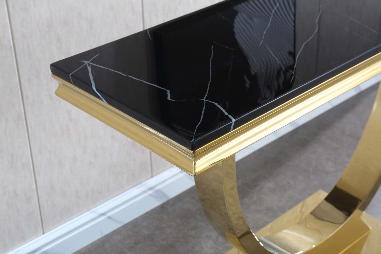 ST316 Black Marble Console Table with Gold Finish